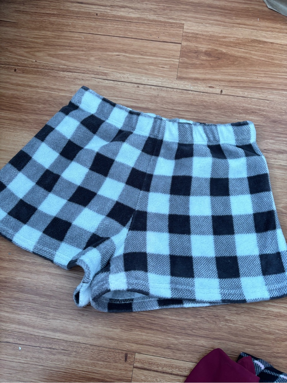 Ardene Black and White Plaid Fleece Lounge Shorts